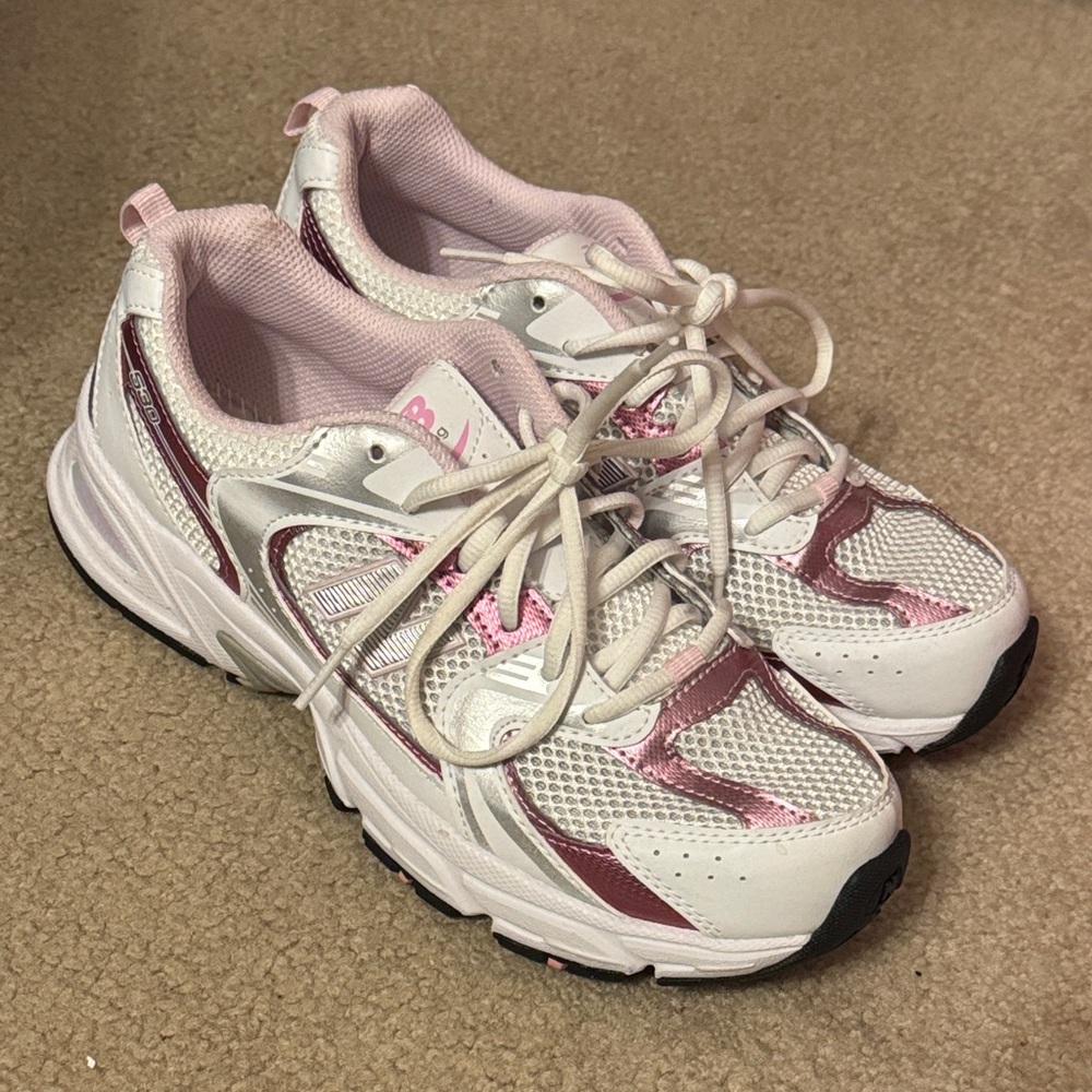 Women's Pink and White New Balance 530 Shoes